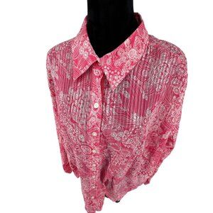 Westbound Woman Floral Button Up Shirt Size 3X Cotton Pink Career Paisley Loose